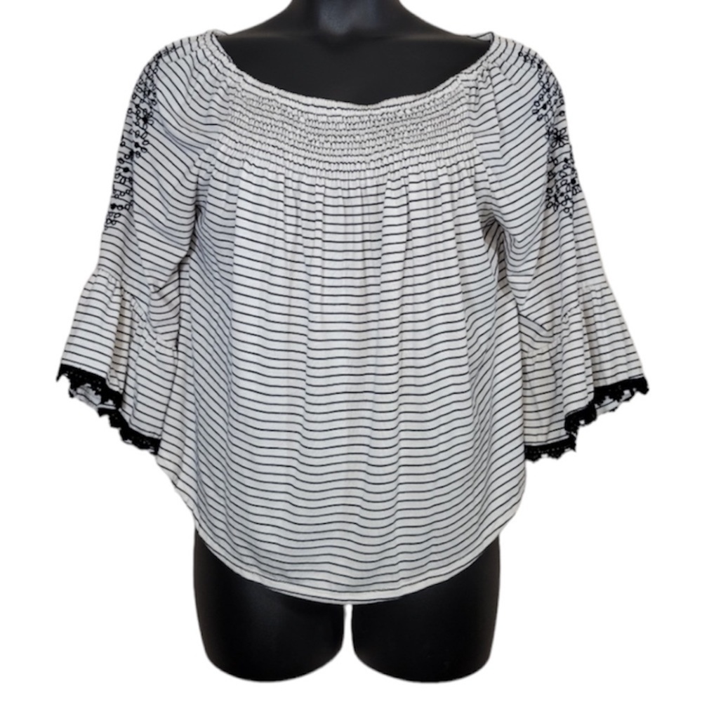 Maurices Black & White Striped Boho Top Sz Lg